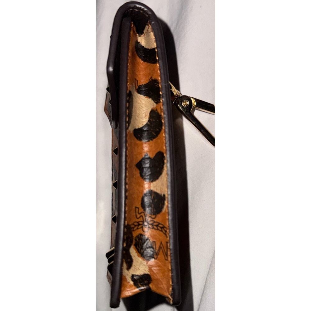 MCM Leopard Print Key Holder Card Case Gold Studded Clip Lanyard Mini Pouch - Picture 6 of 13